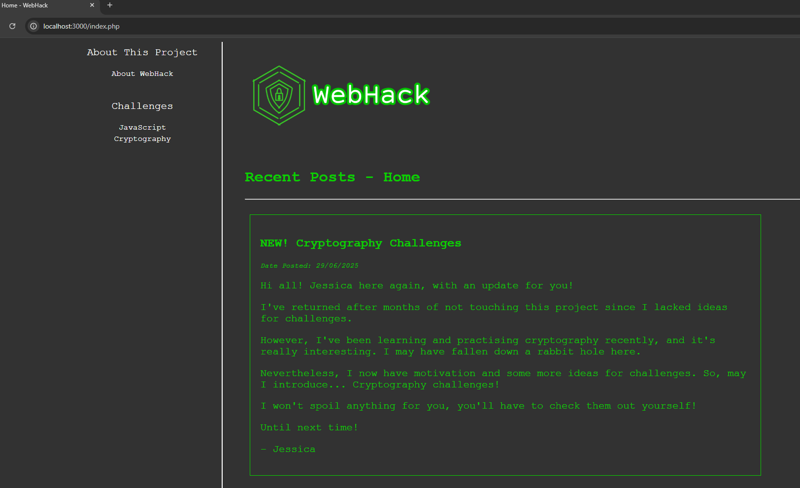 The WebHack homepage